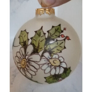 Frosted White Glass With Gold Accents 1993 Holly Christmas Bulb Ornament